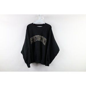 Vintage 90s Chevignon Large Faded Boxy Fit Spell Out Crewneck Sweatshirt Black